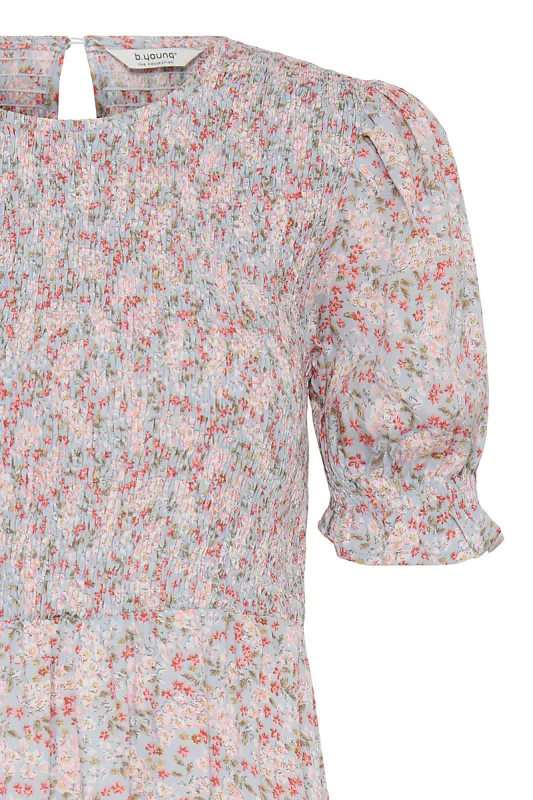 B.YOUNG - Josyane Smock Dress Blue Tropical Flowers