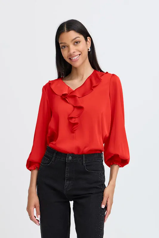B.YOUNG - FLAIR FRILL BLOUSE Barbados Cherry