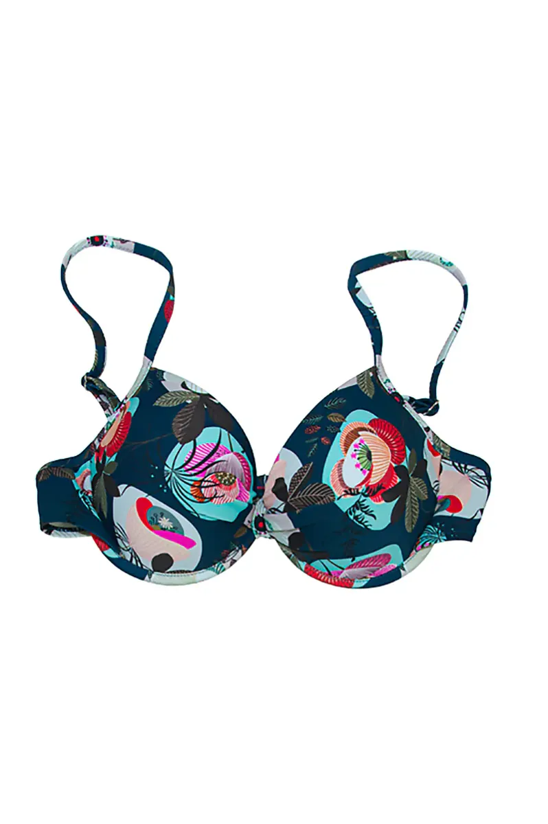 Bikini Overdel Med Innlegg Blått Print