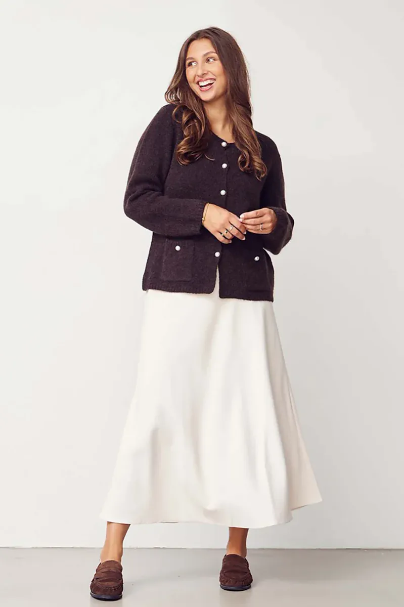 ISAY - Anna Classic Cardigan Dark Brown Melange
