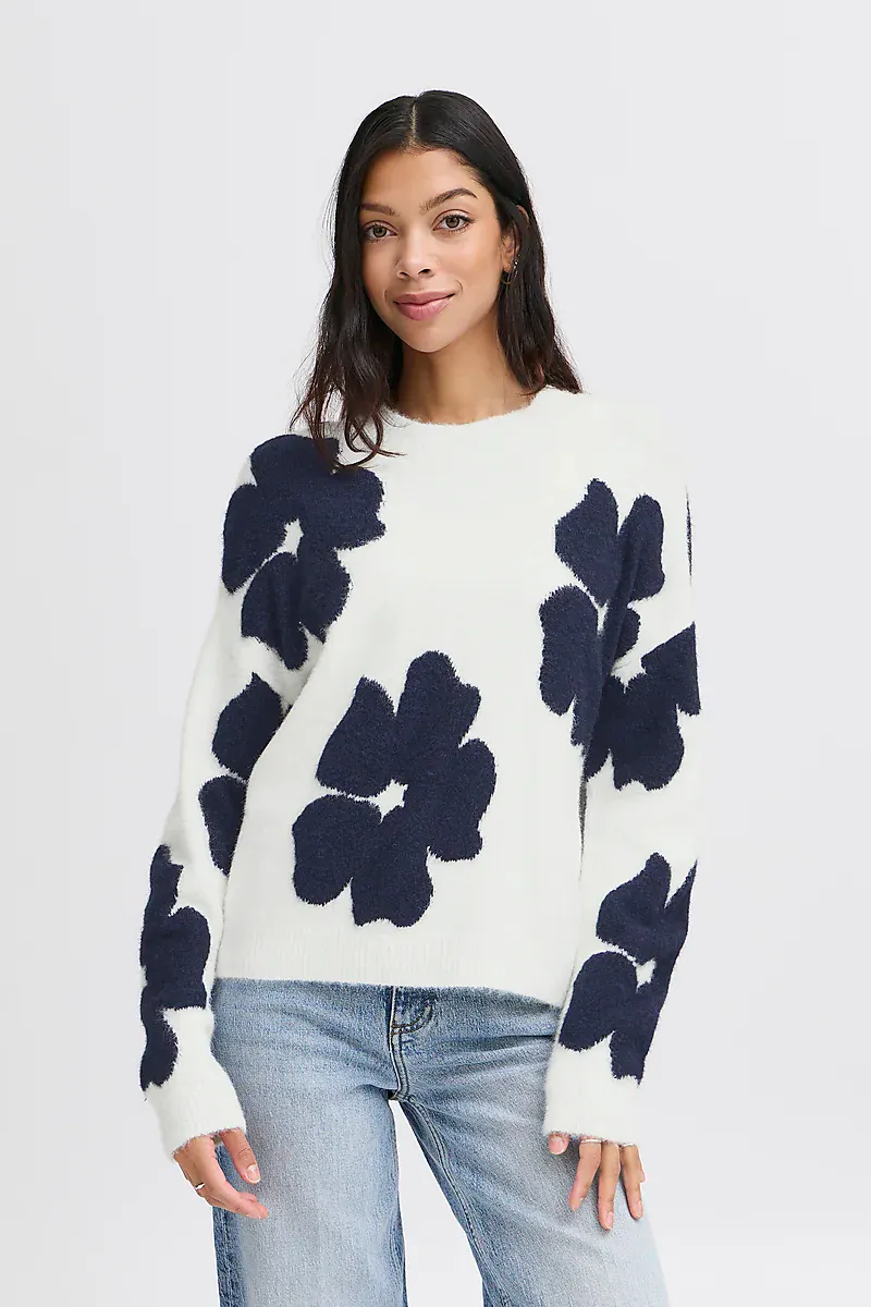 B YOUNG - Genser Omea Flower Knit Marshmallow Mix