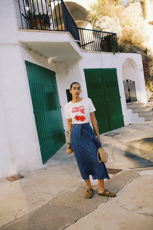 B.YOUNG - Kosmo Wide Skirt Mid Blue Denim