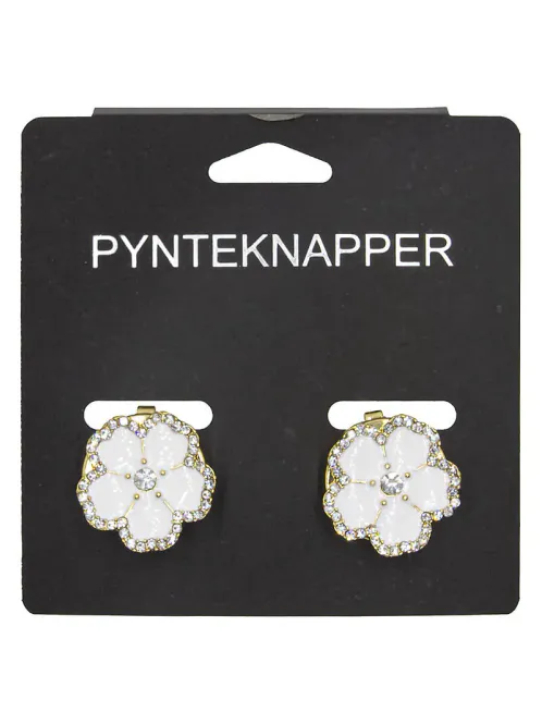 Hovedbilde Skjorteknapp Blomst med Strass Hvit