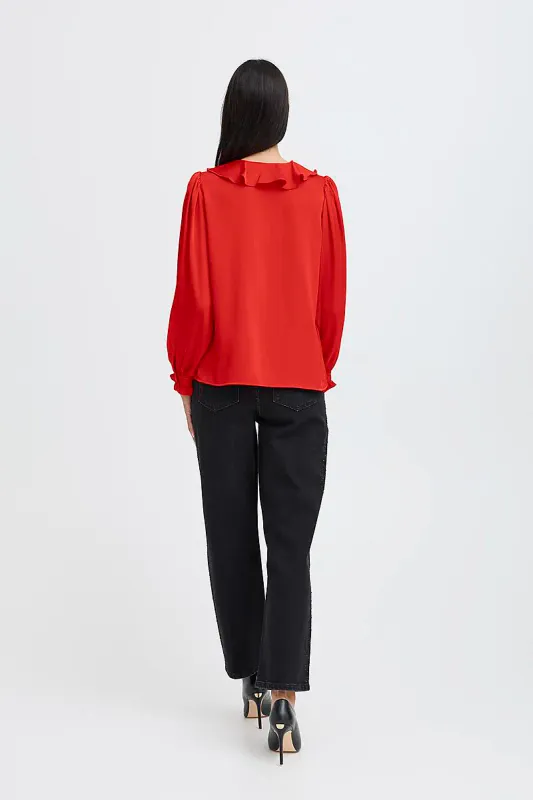 B.YOUNG - FLAIR FRILL BLOUSE Barbados Cherry