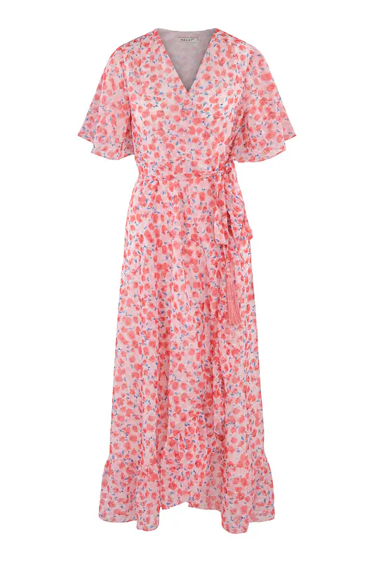 HAUST - Long Wrap Dress Red Flower