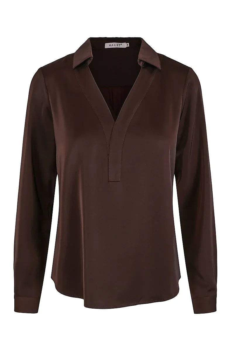 HAUST  V-neck Classic Blouse Dark Brown